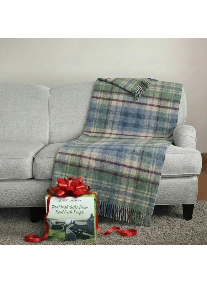 Biddy Murphy Genuine Irish, 100% Wool Throw & Toss Blanket, Traditional Plaid Print, Soft Warm Heirloom Quality Lambswool, Imported from Ireland, 54" x 72" Inches, Green/Camel/Burgundy - Image 1