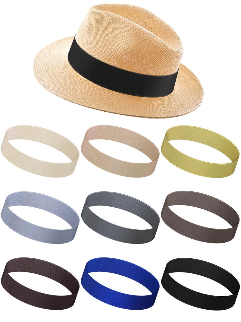 Yahenda 9 Pcs Stretchable Hat Band Ribbon Panama Western Cowboy Hat Bands Costume Headwear for Women Men(Classic Colors) - Image 1
