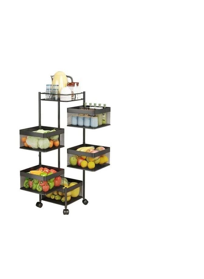 Rotating 5-Tier Kitchen Storage Rack for Fruits, Vegetables, and Household Items