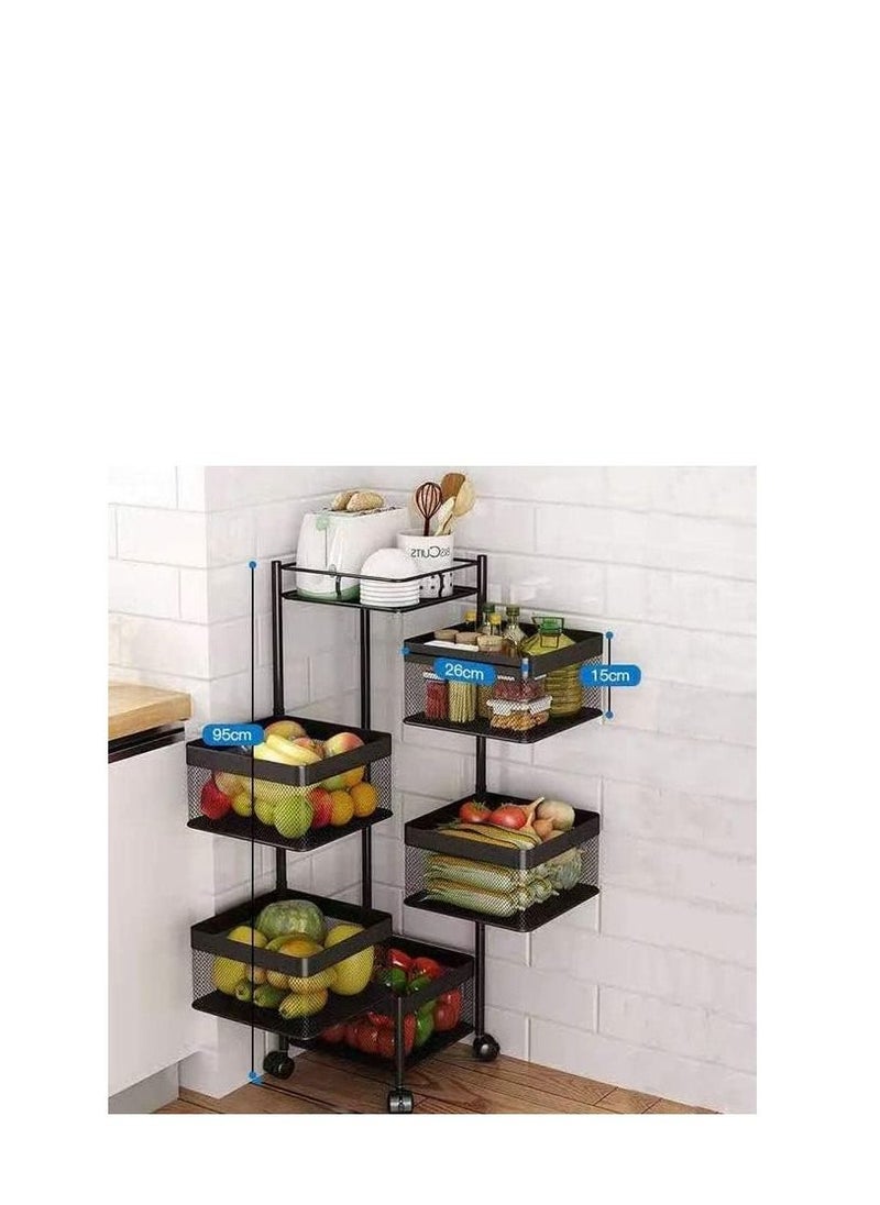 Rotating 5-Tier Kitchen Storage Rack for Fruits, Vegetables, and Household Items