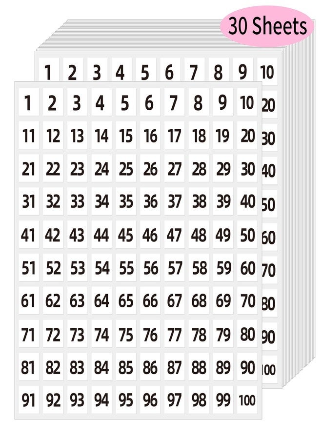 STARLIBOO 1 to 100 Consecutive Number Stickers, 0.4 inch Square Small Number Stickers Labels for Inventory, Storage, Organizing, Boxes, Bins, Toolbox, Locker (3000 Labels, White) - Image 1