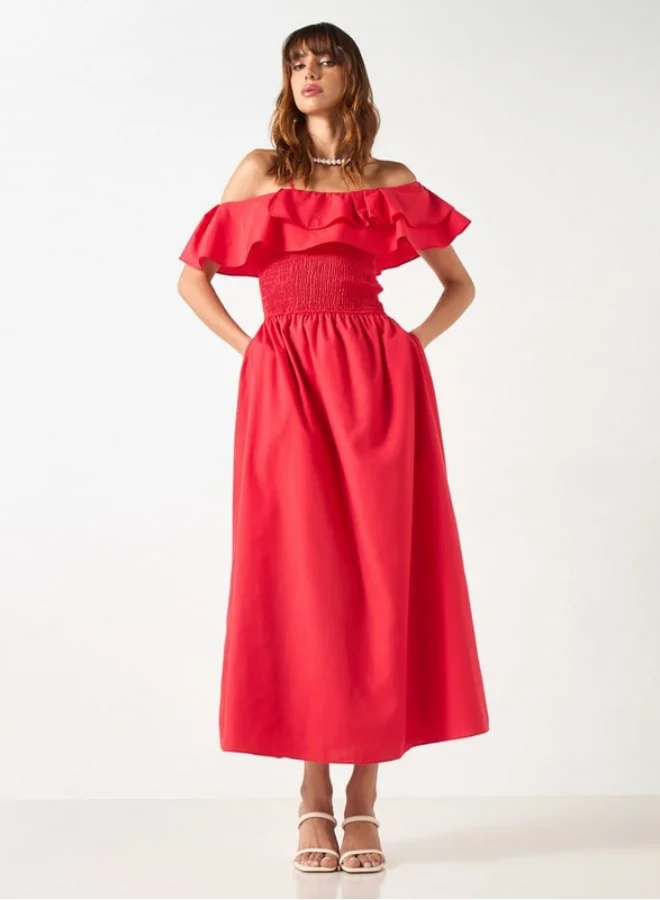 2Xtremz 2Xtremz Solid Off Shoulder A-line Dress with Pockets