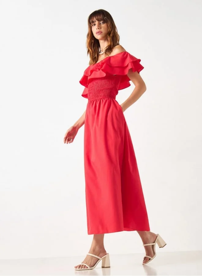 2Xtremz 2Xtremz Solid Off Shoulder A-line Dress with Pockets