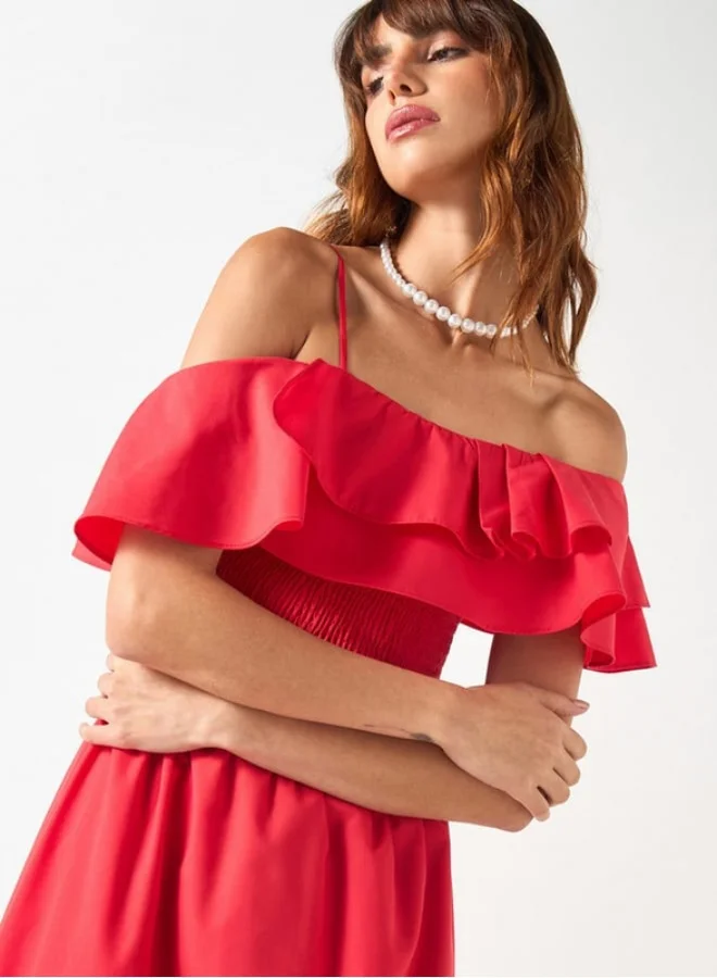2Xtremz 2Xtremz Solid Off Shoulder A-line Dress with Pockets