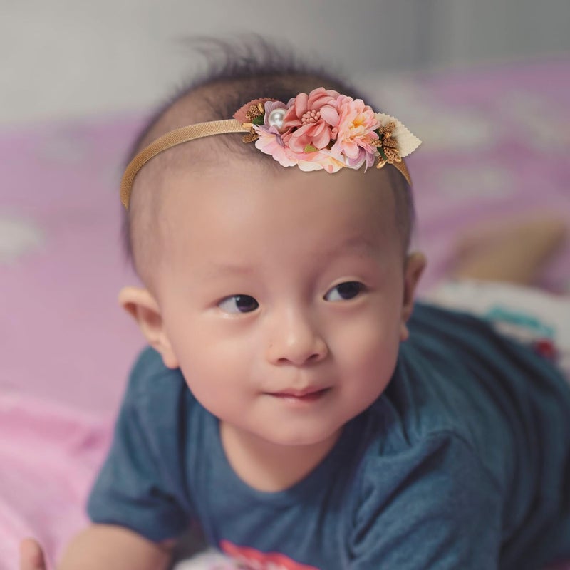 طقم عصابات رأس زهرية للمواليد 2 قطعة عصابات شعر مرنة للتصوير اليومي - Image 5