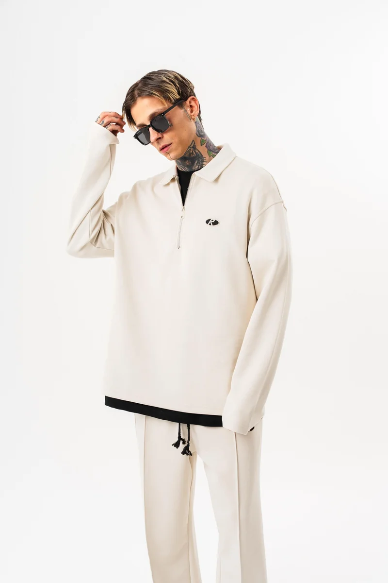 RESPIRE Men's Modal Half-Zip Sweatshirt Ecru