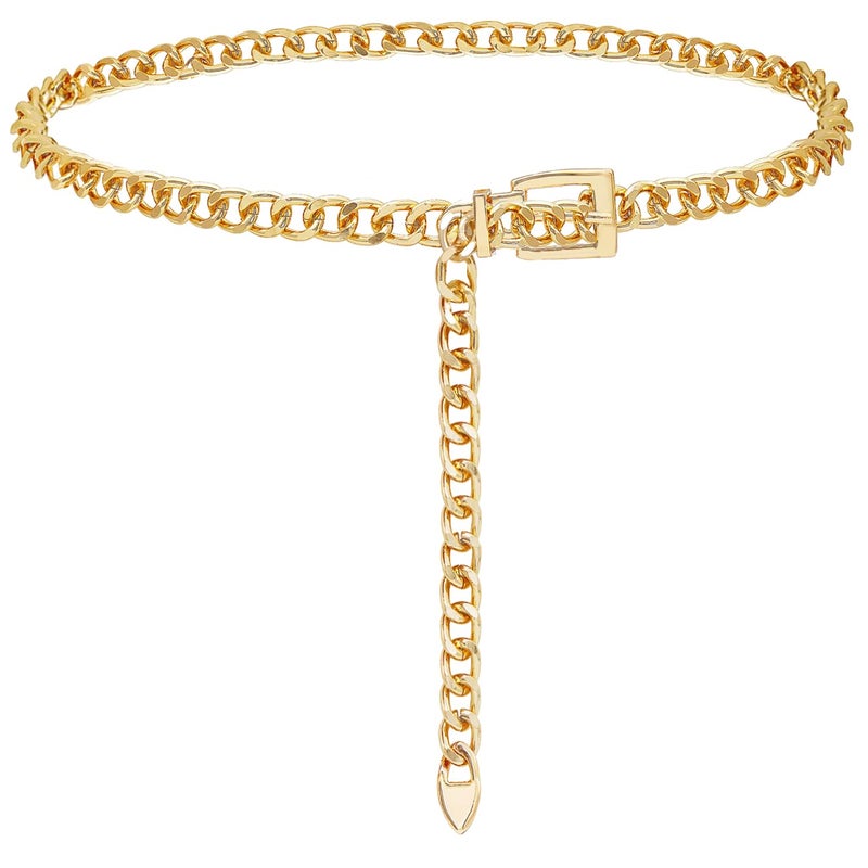 FIORETTO Chain Belt for Women Metal Belts Fashion Chunky Link Waist Belts for Dress Gold Length 43in - Image 1