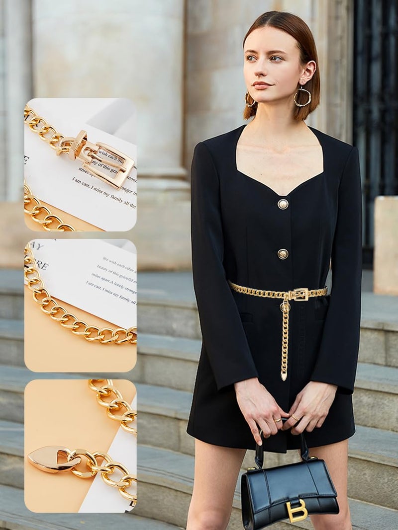 FIORETTO Chain Belt for Women Metal Belts Fashion Chunky Link Waist Belts for Dress Gold Length 43in - Image 2