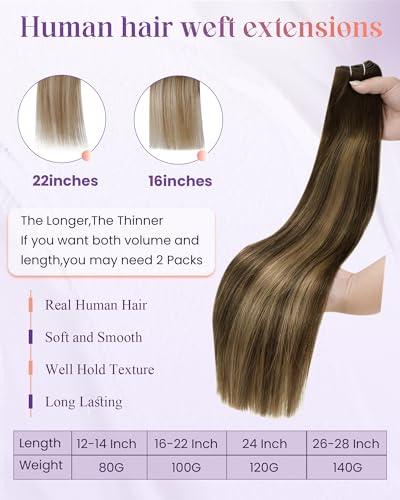 LaaVoo Weft Hair Extensions Human Hair Balayage Brown Sew in Hair Extensions Real Human Hair Straight For Women 16 Inch 100g - Image 3