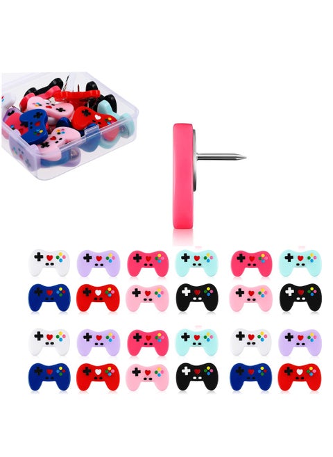 24 Pcs Push Pins, Game Controller Decorative Pushpins, Colorful Thumb Tacks, Video Game Cork Board Tacks, Cute Push Pins for Photo Wall Cork Board Bulletin Board Home Wall Random Pattern Decorations