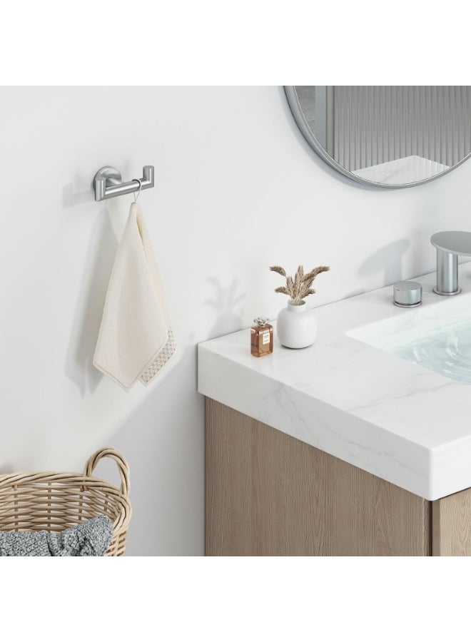 HOMESTAR Stainless Steel Double Towel Hook , Bathroom Creative Wall Mounted Hooks Over The Door Hanger , For Drilling Installation , Multi-Purpose Household Organization, SUS304 Stainless Steel Bath Towel Holder, Hand Towel Rack for Bathroom Wall, Silver - Image 3