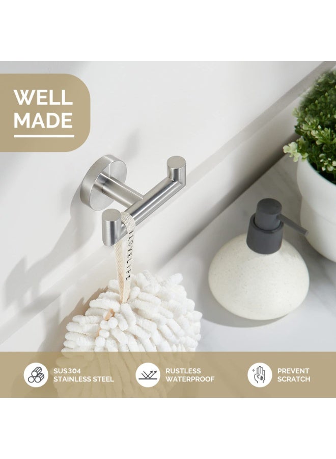 HOMESTAR Stainless Steel Double Towel Hook , Bathroom Creative Wall Mounted Hooks Over The Door Hanger , For Drilling Installation , Multi-Purpose Household Organization, SUS304 Stainless Steel Bath Towel Holder, Hand Towel Rack for Bathroom Wall, Silver - Image 4