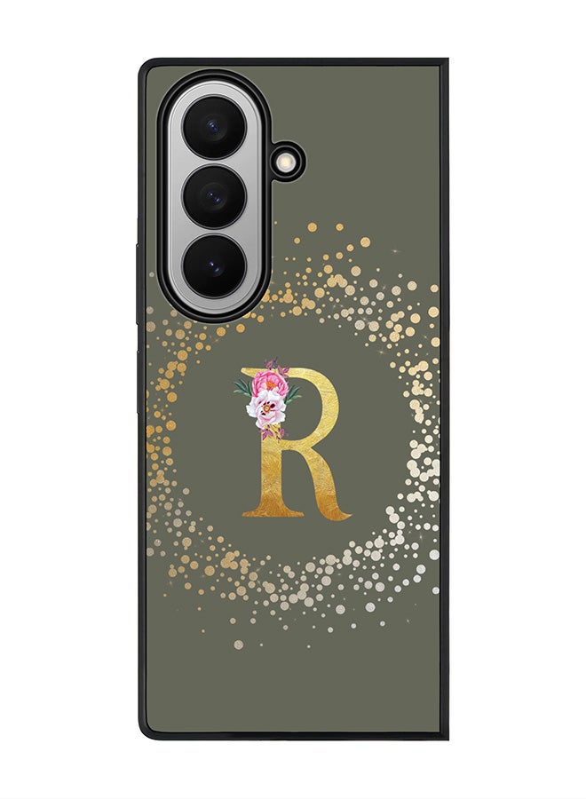 Stylizedd For Samsung Galaxy Z Fold7 Case,Slim fit Camera Protection, Shockproof Thin Phone cover  - Custom Monogram Floral - R  (Olive Green )