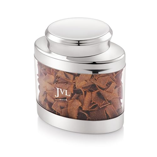 JVL Classiware Oval Canister See-Through Airtight Storage Container with Stainless Steel Lid Mirror Finish Ideal for Grains, Pulses, Tea, Coffee, Snacks & More - 1PC (650 ml) - Image 1