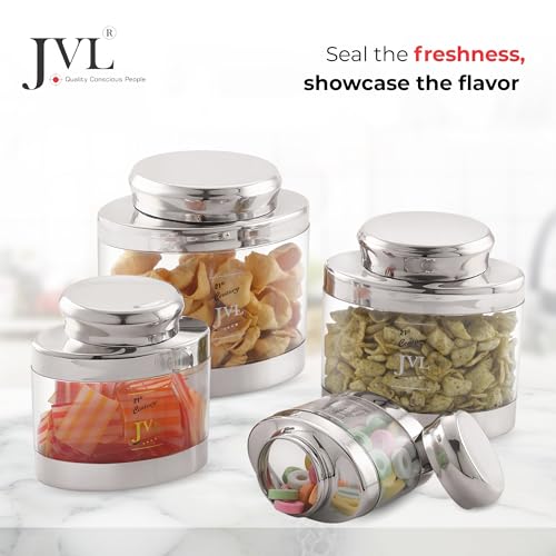 JVL Classiware Oval Canister See-Through Airtight Storage Container with Stainless Steel Lid Mirror Finish Ideal for Grains, Pulses, Tea, Coffee, Snacks & More - 1PC (650 ml) - Image 2