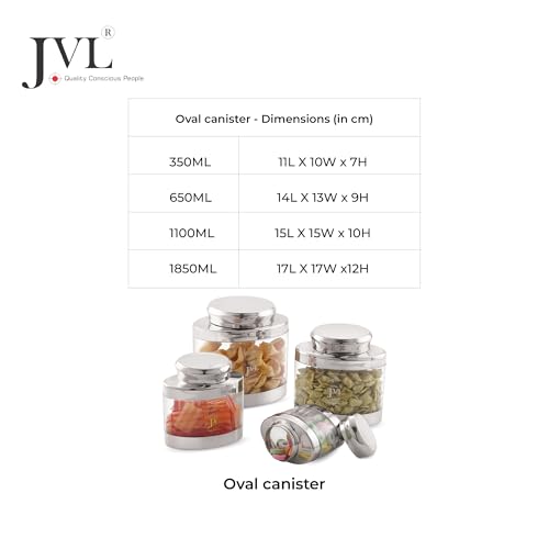 JVL Classiware Oval Canister See-Through Airtight Storage Container with Stainless Steel Lid Mirror Finish Ideal for Grains, Pulses, Tea, Coffee, Snacks & More - 1PC (650 ml) - Image 5