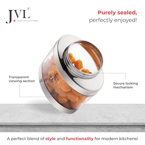 JVL Classiware Oval Canister See-Through Airtight Storage Container with Stainless Steel Lid Mirror Finish Ideal for Grains, Pulses, Tea, Coffee, Snacks & More - 1PC (650 ml) - Image 4