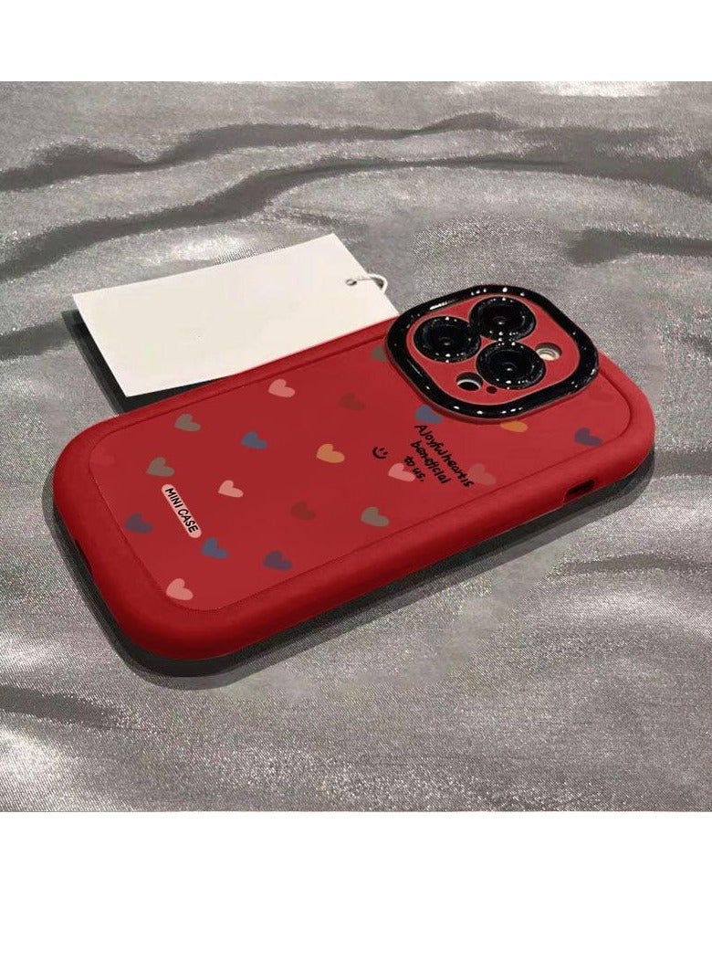 NIBEMINENT Full Screen Hearts Protective TPU Case Cover For iPhone 15, Chinese Red