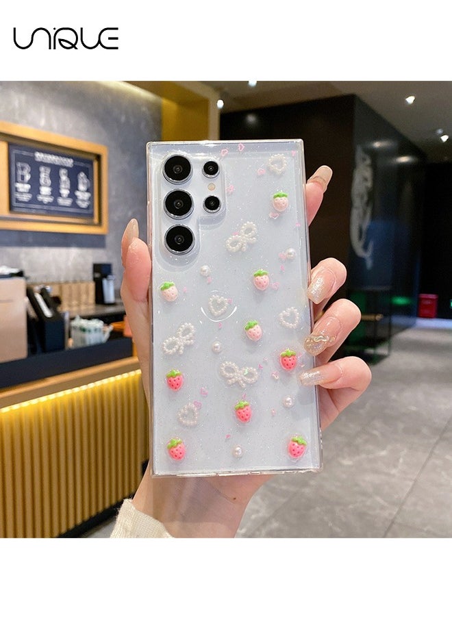 Unique - Compatible with Samsung Galaxy S25 Ultra Phone Case - 3D Heart Shaped Snowflake Shiny Girl Phone Case - Clear Phone Case - TPU Drop Protection - Image 1