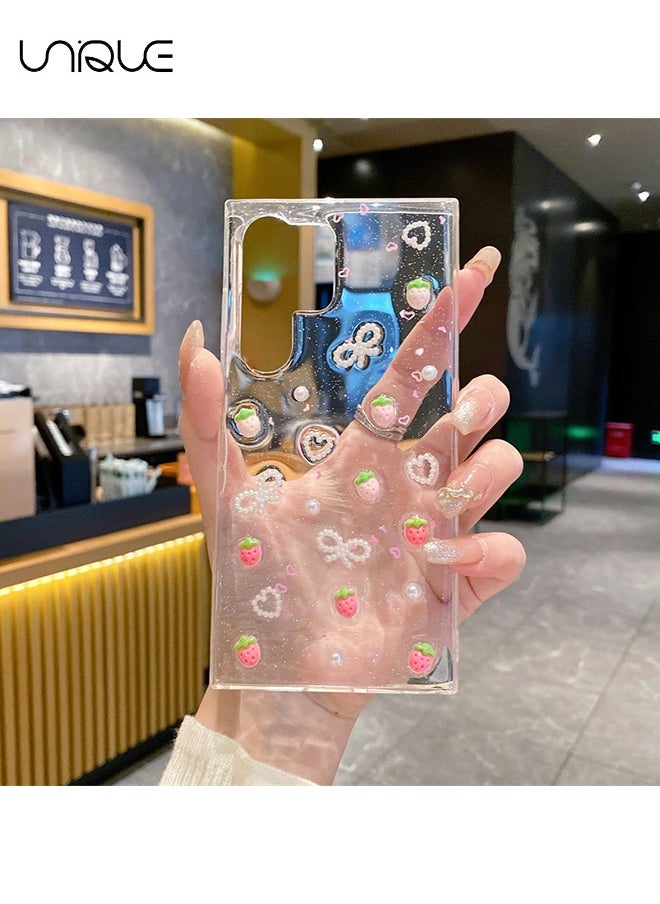 Unique - Compatible with Samsung Galaxy S25 Ultra Phone Case - 3D Heart Shaped Snowflake Shiny Girl Phone Case - Clear Phone Case - TPU Drop Protection - Image 1
