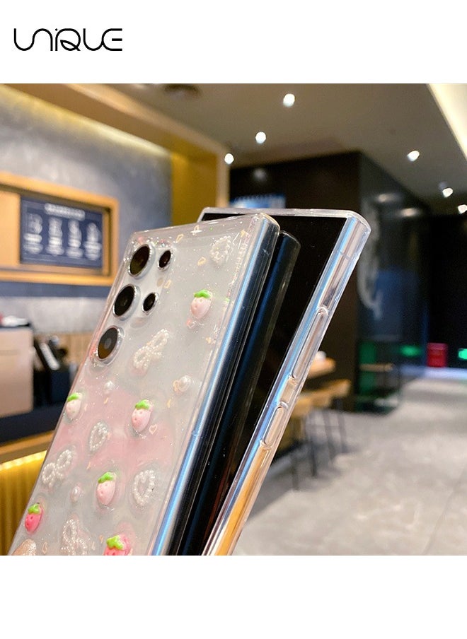Unique - Compatible with Samsung Galaxy S25 Ultra Phone Case - 3D Heart Shaped Snowflake Shiny Girl Phone Case - Clear Phone Case - TPU Drop Protection - Image 1