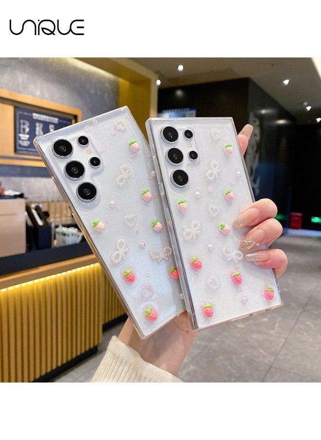 Unique - Compatible with Samsung Galaxy S25 Ultra Phone Case - 3D Heart Shaped Snowflake Shiny Girl Phone Case - Clear Phone Case - TPU Drop Protection - Image 1