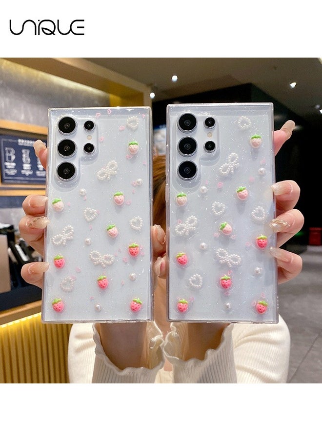 Unique - Compatible with Samsung Galaxy S25 Ultra Phone Case - 3D Heart Shaped Snowflake Shiny Girl Phone Case - Clear Phone Case - TPU Drop Protection - Image 1