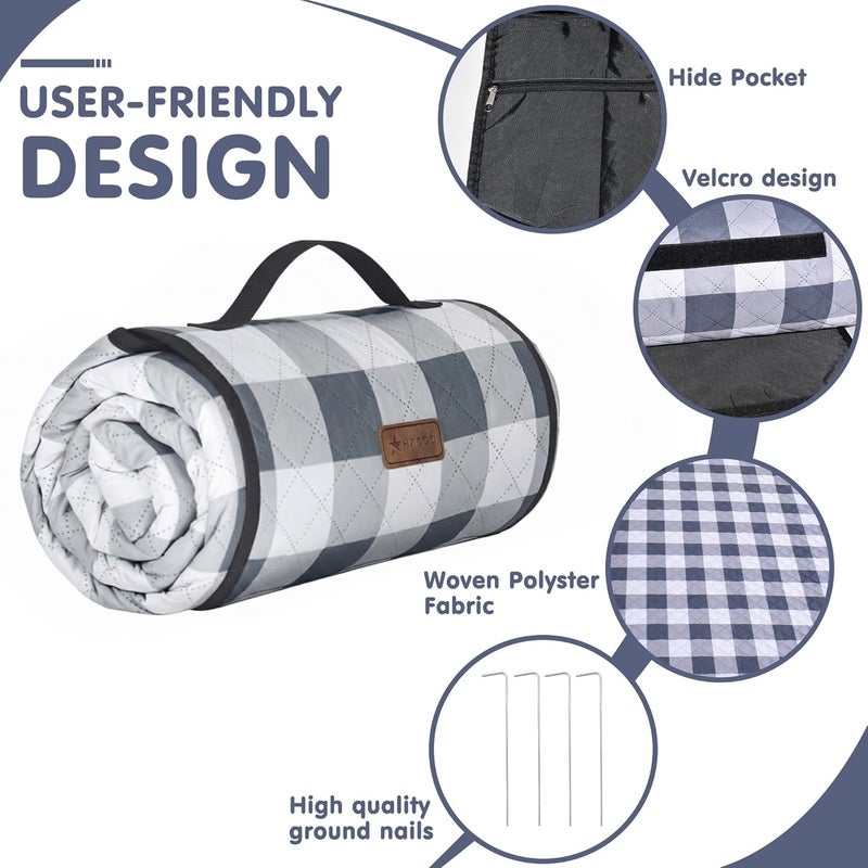 HX&OD Extra Large Waterproof Picnic Outdoor Blanket - 80''x80'' Gingham Mat for Beach, Camping, and Park - Image 4