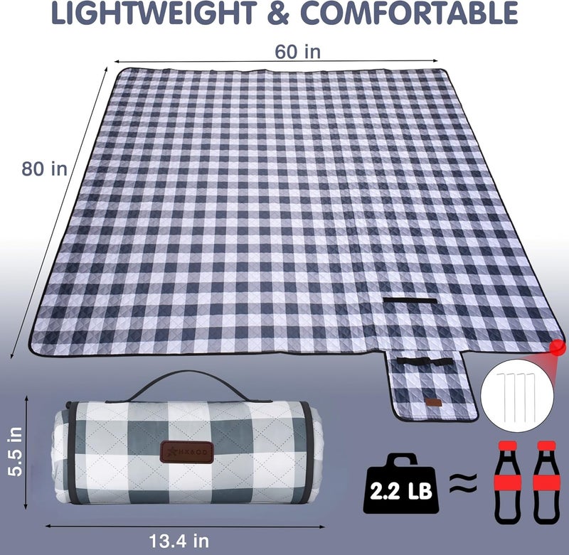 HX&OD Extra Large Waterproof Picnic Outdoor Blanket - 80''x80'' Gingham Mat for Beach, Camping, and Park - Image 2