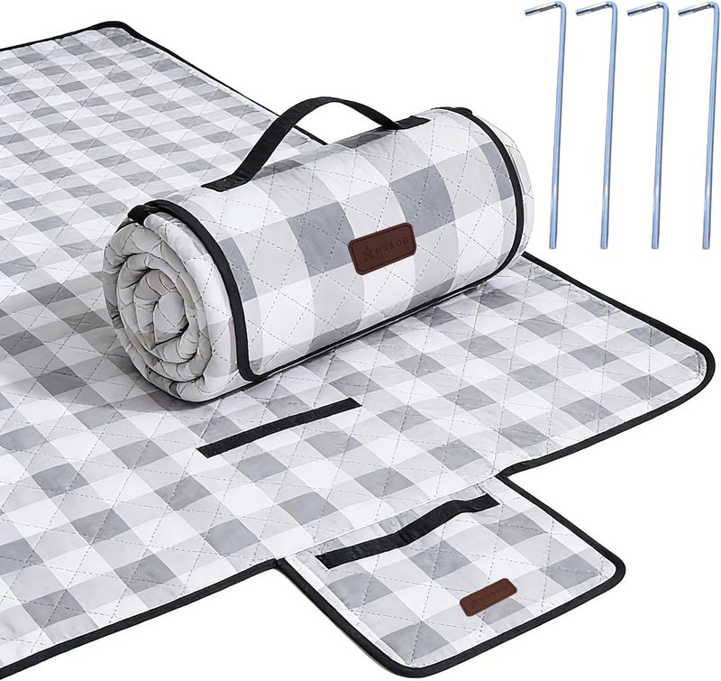 HX&OD Extra Large Waterproof Picnic Outdoor Blanket - 80''x80'' Gingham Mat for Beach, Camping, and Park - Image 1