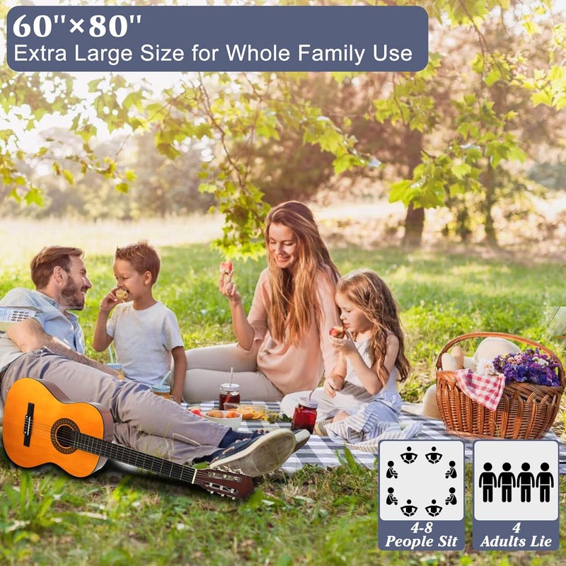 HX&OD Extra Large Waterproof Picnic Outdoor Blanket - 80''x80'' Gingham Mat for Beach, Camping, and Park - Image 3