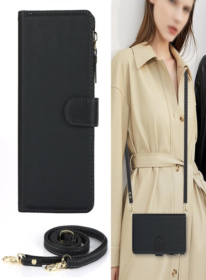 آي كوفر كايس جراب iCoverCase لهاتف سامسونج جالاكسي A25 5G، جراب محفظة مع حامل بطاقات، جراب من الجلد الصناعي مع حبل كتف قابل للتعديل، مشبك مغناطيسي، جيب بسحاب، غطاء قلاب (أسود) - Image 3