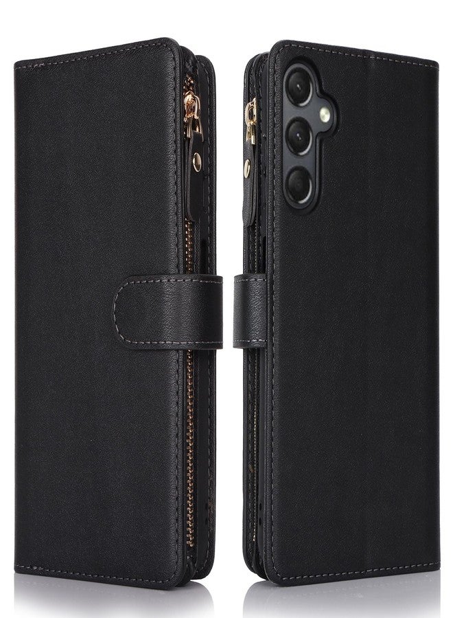 آي كوفر كايس جراب iCoverCase لهاتف سامسونج جالاكسي A25 5G، جراب محفظة مع حامل بطاقات، جراب من الجلد الصناعي مع حبل كتف قابل للتعديل، مشبك مغناطيسي، جيب بسحاب، غطاء قلاب (أسود) - Image 2