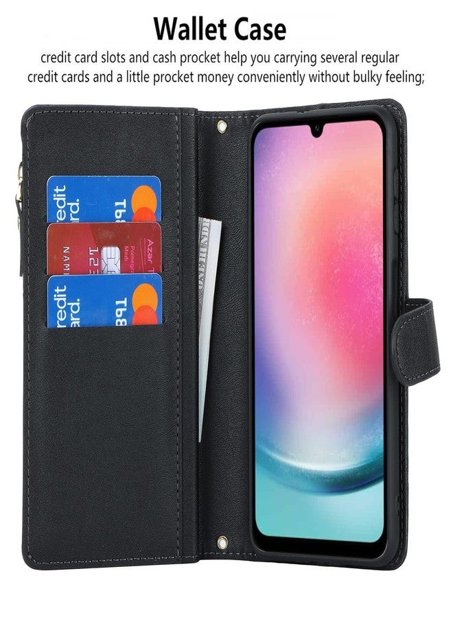 آي كوفر كايس جراب iCoverCase لهاتف سامسونج جالاكسي A25 5G، جراب محفظة مع حامل بطاقات، جراب من الجلد الصناعي مع حبل كتف قابل للتعديل، مشبك مغناطيسي، جيب بسحاب، غطاء قلاب (أسود) - Image 5