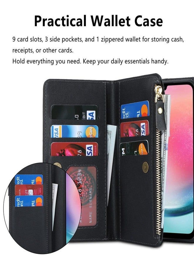 آي كوفر كايس جراب iCoverCase لهاتف سامسونج جالاكسي A25 5G، جراب محفظة مع حامل بطاقات، جراب من الجلد الصناعي مع حبل كتف قابل للتعديل، مشبك مغناطيسي، جيب بسحاب، غطاء قلاب (أسود) - Image 4