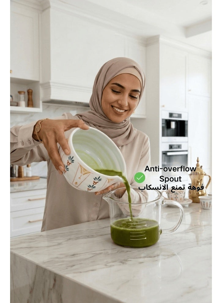 طقم شاي ماتشا، طقم خفاقة ماتشا مكون من 5 قطع، خفاقة تقليدية من الخيزران ووعاء ماتشا خزفي مع فوهة للصب، طقم ماتشا بتصميم مستوحى من الطراز العربي، طقم هدايا أنيق للاحتفال برمضان والعيد - Image 3