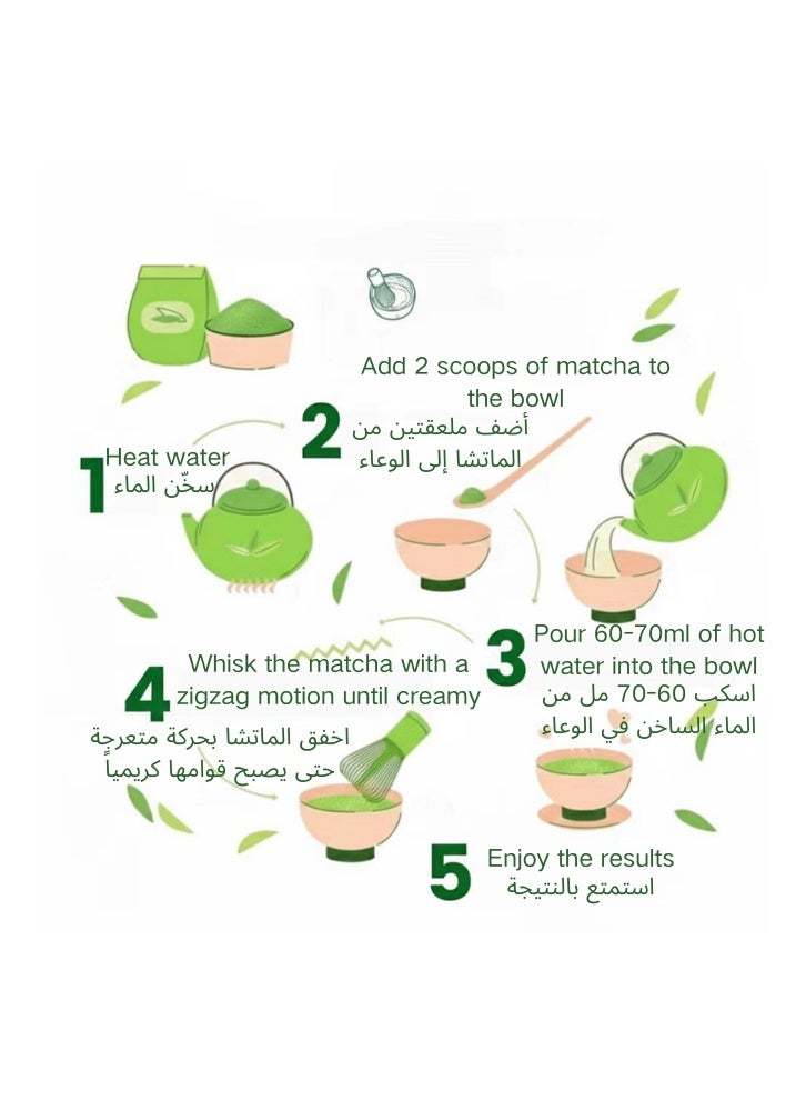 طقم شاي ماتشا، طقم خفاقة ماتشا مكون من 5 قطع، خفاقة تقليدية من الخيزران ووعاء ماتشا خزفي مع فوهة للصب، طقم ماتشا بتصميم مستوحى من الطراز العربي، طقم هدايا أنيق للاحتفال برمضان والعيد - Image 5