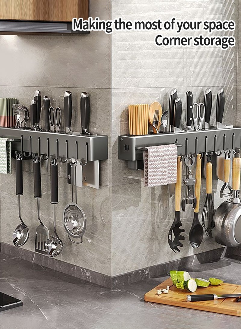 بيروي حامل سكاكين مطبخ متعدد الوظائف، منظم سكاكين مثبت على الحائط، حامل سكاكين من الفولاذ المقاوم للصدأ، منظم ملاعق مثبت على الحائط، منظم سكاكين مطبخ، يتضمن 8 خطافات، 50 × 5.8 × 7 سم - Image 2