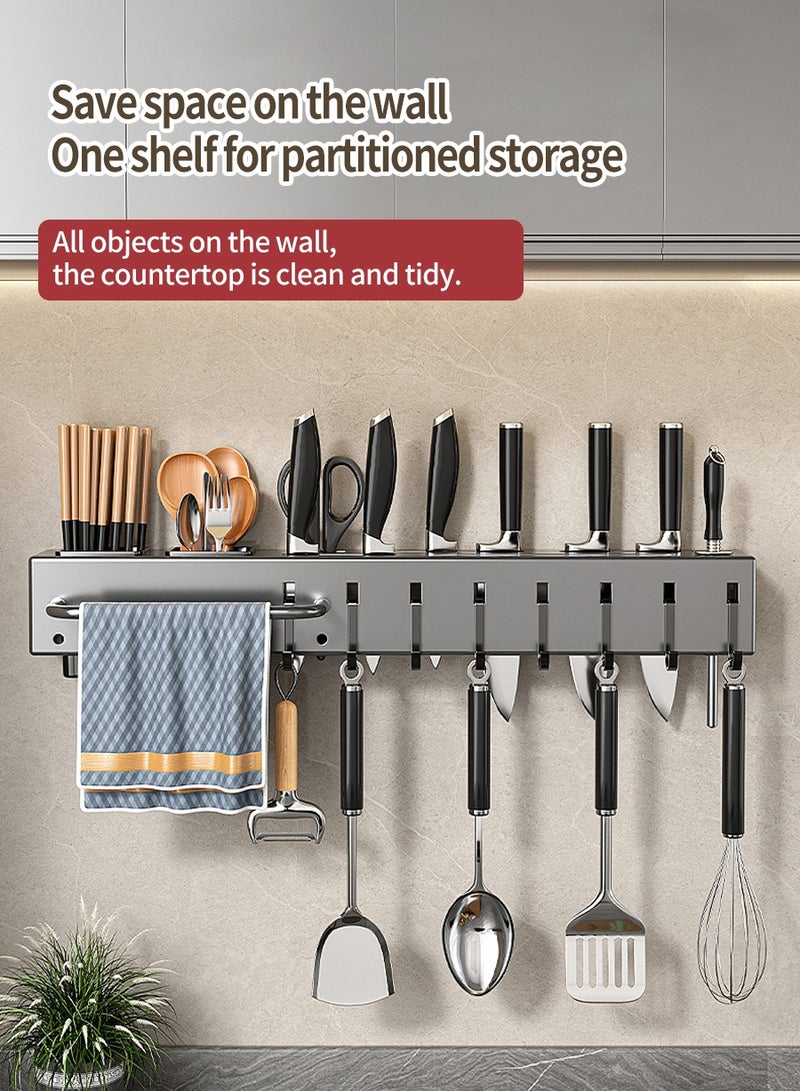 بيروي حامل سكاكين مطبخ متعدد الوظائف، منظم سكاكين مثبت على الحائط، حامل سكاكين من الفولاذ المقاوم للصدأ، منظم ملاعق مثبت على الحائط، منظم سكاكين مطبخ، يتضمن 8 خطافات، 50 × 5.8 × 7 سم - Image 5