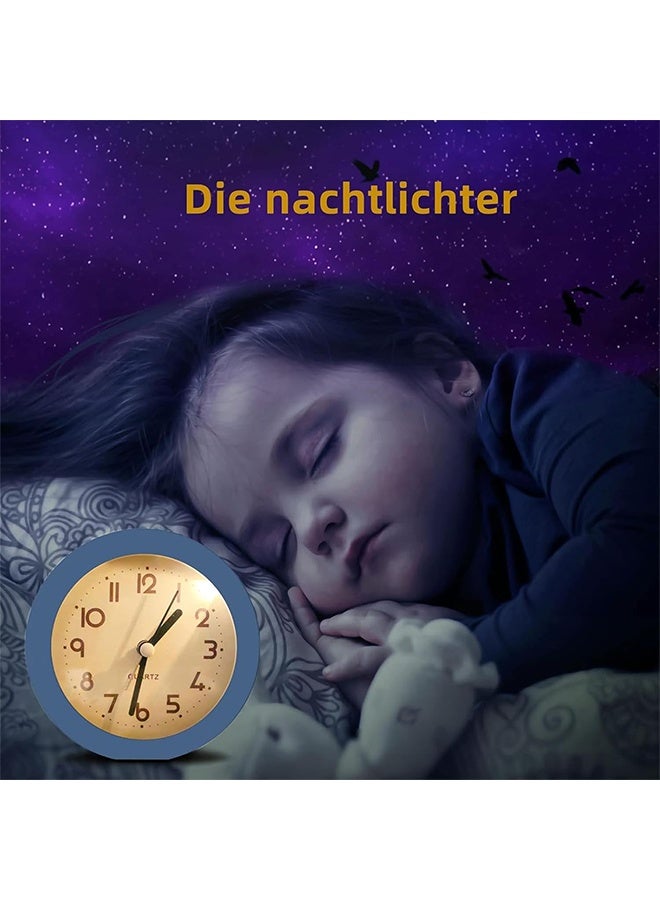 Alarm Clock with Backlight, 4.5 Inches Cute Analog Round Digital Quartz Clock, Non Ticking, Battery Operated, Frosted Texture, Simply Design for Living Room, Bedroom ,Bedside, Desk Decorative (Blue) - Image 4