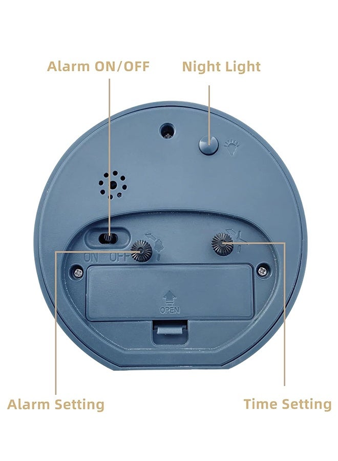 Alarm Clock with Backlight, 4.5 Inches Cute Analog Round Digital Quartz Clock, Non Ticking, Battery Operated, Frosted Texture, Simply Design for Living Room, Bedroom ,Bedside, Desk Decorative (Blue) - Image 3