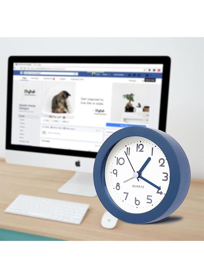 Alarm Clock with Backlight, 4.5 Inches Cute Analog Round Digital Quartz Clock, Non Ticking, Battery Operated, Frosted Texture, Simply Design for Living Room, Bedroom ,Bedside, Desk Decorative (Blue) - Image 2