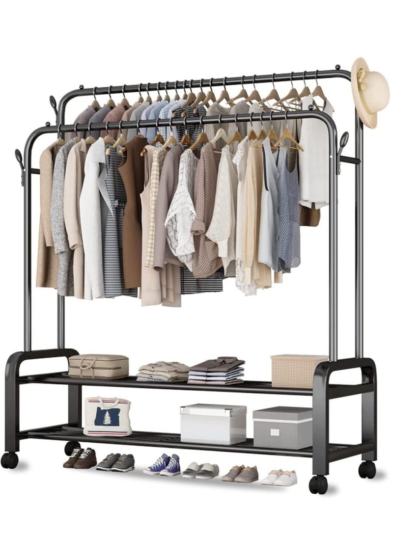 Metal Clothes Hanger Organizer and Black Clothes Stand with Wheels 110x55x150 cm  - Image 2