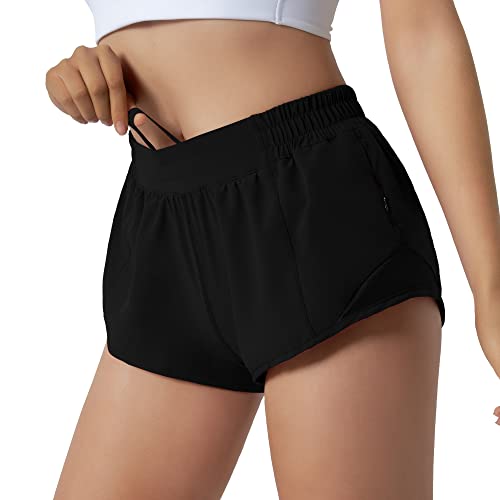 Aurefin Running Shorts for Women,Quick Dry Athletic Sports Shorts Lightweight Active Workout Gym Shorts with Zip Pocket Black/XS - Image 1