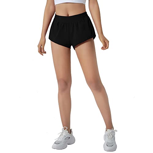 Aurefin Running Shorts for Women,Quick Dry Athletic Sports Shorts Lightweight Active Workout Gym Shorts with Zip Pocket Black/XS - Image 4