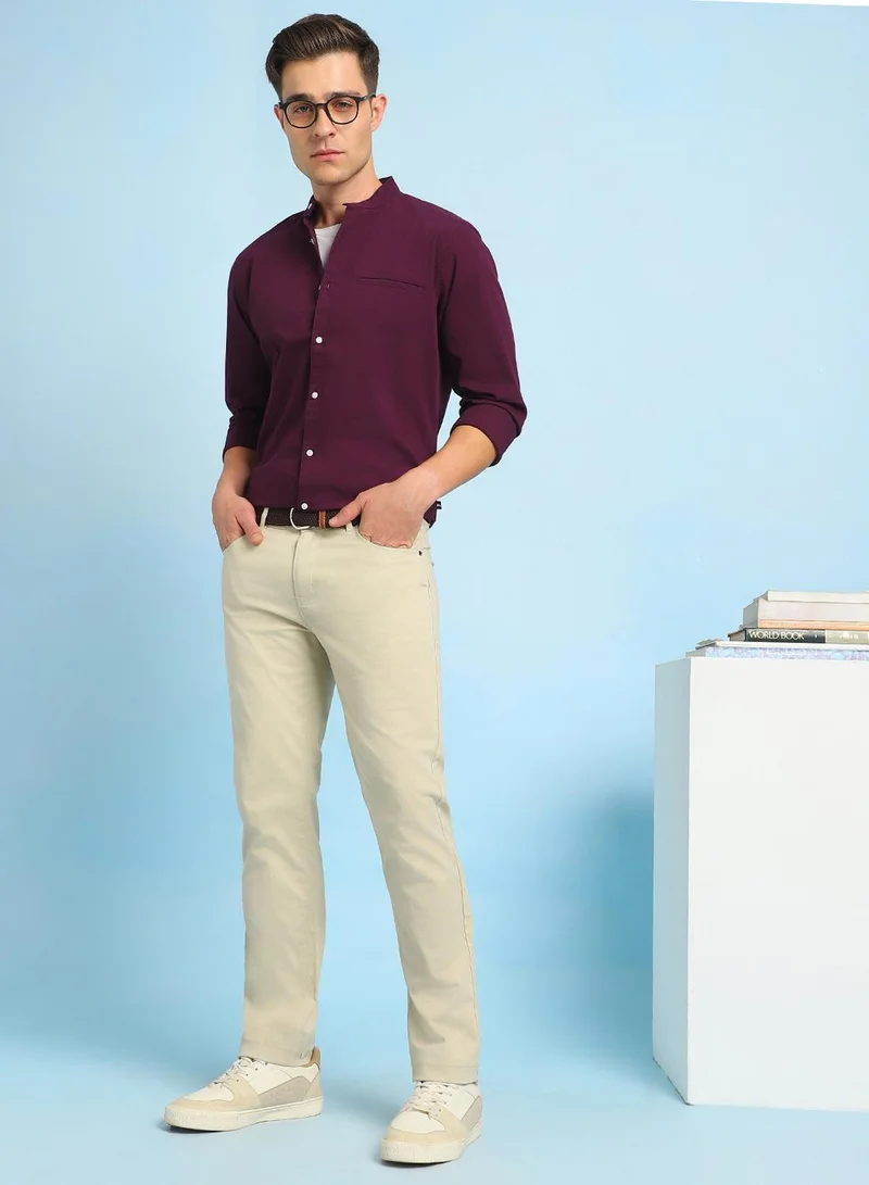 Dennis Lingo Men's Purple 100% Cotton Solid Button Down Regular Fit Shirt