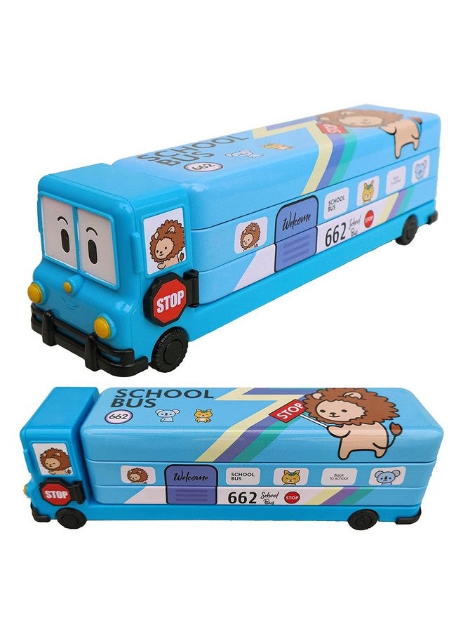 سيلي مي علبة أقلام رصاص على شكل حافلة مدرسية للأطفال مع عجلات ومبراة (معدن) من SillyMe - أزرق - Image 1