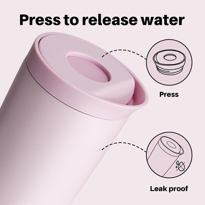 bottle bottle Insulated Travel Mug, Stainless Steel, 350ml, Push Button Lid, Keeps Cold for 12 Hours, Keeps Hot for 8 Hours, Stylish Design (Pink) - Image 4