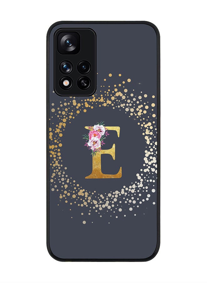 Rugged Black edge case for Redmi Note 11 Pro Plus 5G Slim fit Soft Case Flexible Rubber Edges Anti Drop TPU Gel Thin Cover - Custom Monogram Initial Letter Floral Pattern Alphabet - E (Grey )