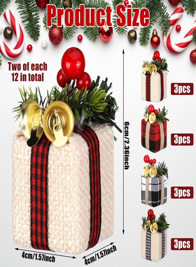 Panelee 12 Pcs Christmas Tree Mini Gift Boxes Christmas Tree Ornaments Present Decoration Christmas Ornaments Pendant Decoration with Bells Christmas Berries for Indoor Outdoor Xmas Tree Party (Plaid) - Image 2